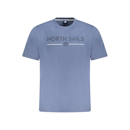 North Sails Blue Cotton Men T-Shirt with bold logo print, short sleeves, and crew neck design. Perfect for casual and stylish wear.