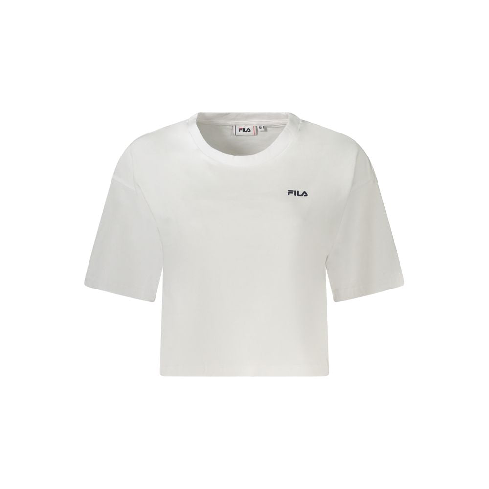 Fila White Cotton Women T-Shirt with logo, loose cropped design, for stylish casual wear, made from soft organic cotton.