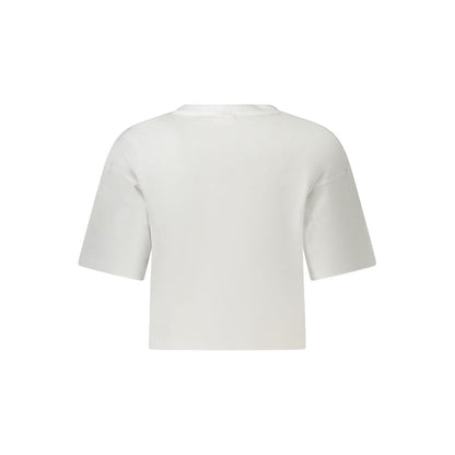Back view of Fila White Cotton Women T-Shirt showcasing loose cropped design and soft organic cotton material.