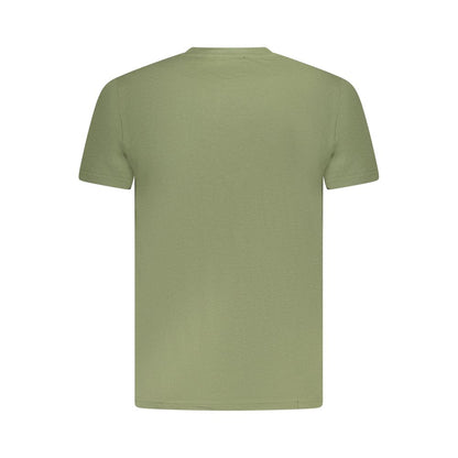 Back view of Cavalli Class Green Cotton Men T-Shirt with short sleeves and crew neck.