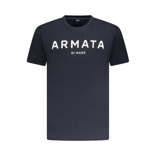 Armata Di Mare Blue Cotton Men T-Shirt with logo print, embodying nautical sophistication.