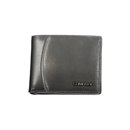 Calvin Klein Black Leather Wallet with RFID blocking, double card spaces, and contrast details.