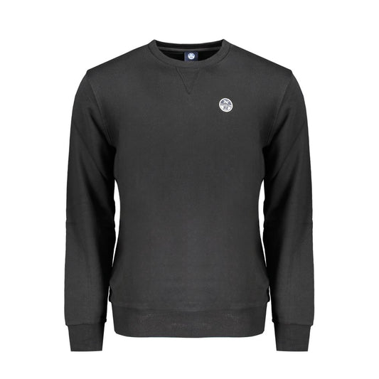 North Sails Black Cotton Men Sweater with logo, featuring long sleeves and crew neck, designed for style and comfort.