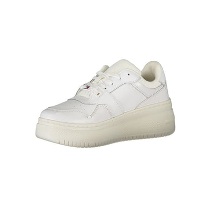 Tommy Hilfiger White Leather Women Sneaker with 5cm sole, showcasing iconic branding and luxe, durable materials