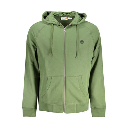 Timberland Green Cotton Men Sweater with zip, two pockets, in urban chic design. Perfect for modern style and comfort.
