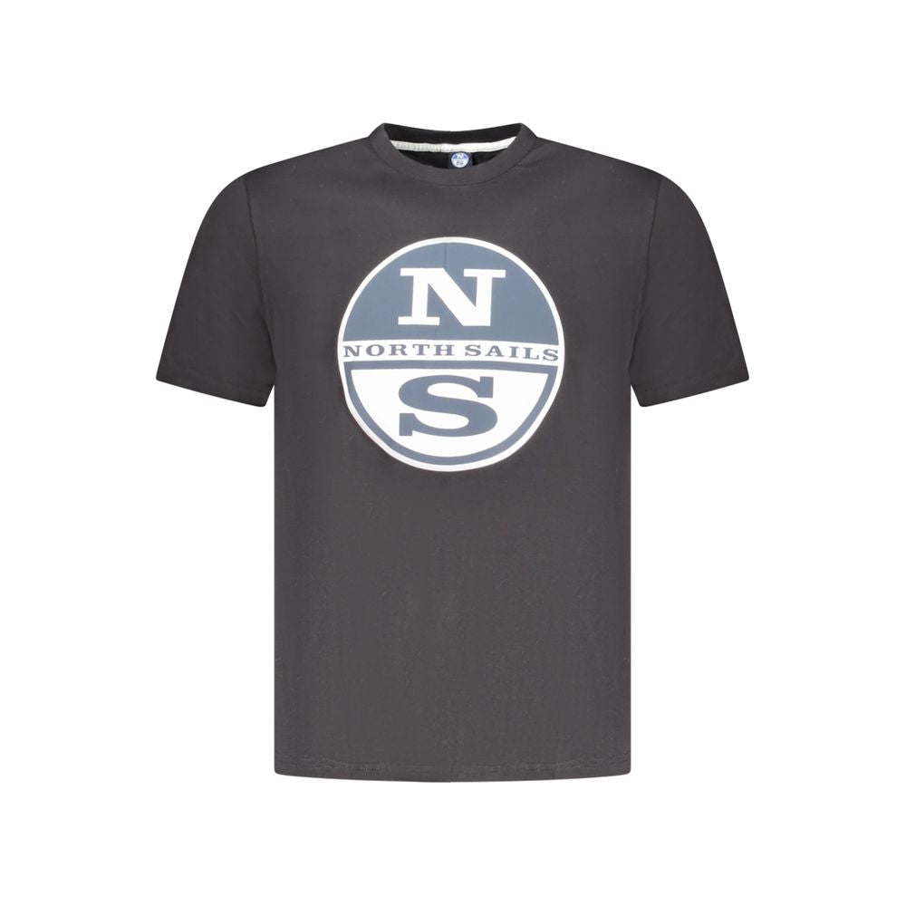 North Sails Black Cotton Men T-Shirt with logo, short sleeves, crew neck design, made of 100% cotton, ideal for casual wear.