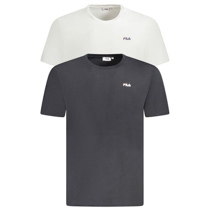 Fila White Cotton Men T-Shirt iconic style with black and white design, organic cotton, bold print logo, timeless appeal bi-pack
