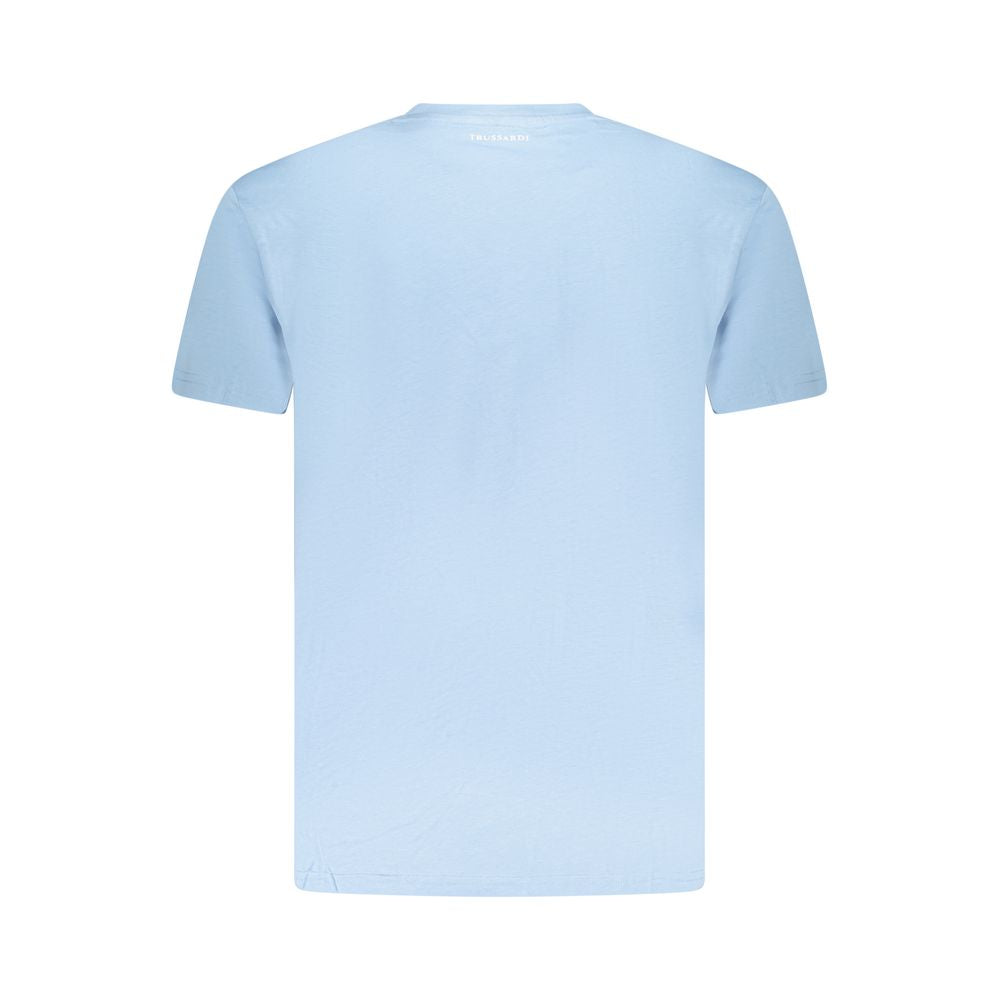 Trussardi Light Blue Cotton Men T-Shirt, short sleeves with logo print, made from premium cotton for casual sophistication and comfort.