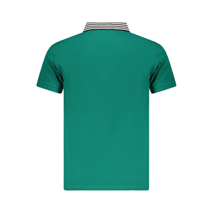 Cavalli Class Green Cotton Men Polo Shirt with striped collar, back view highlighting exquisite craftsmanship and reversible design.