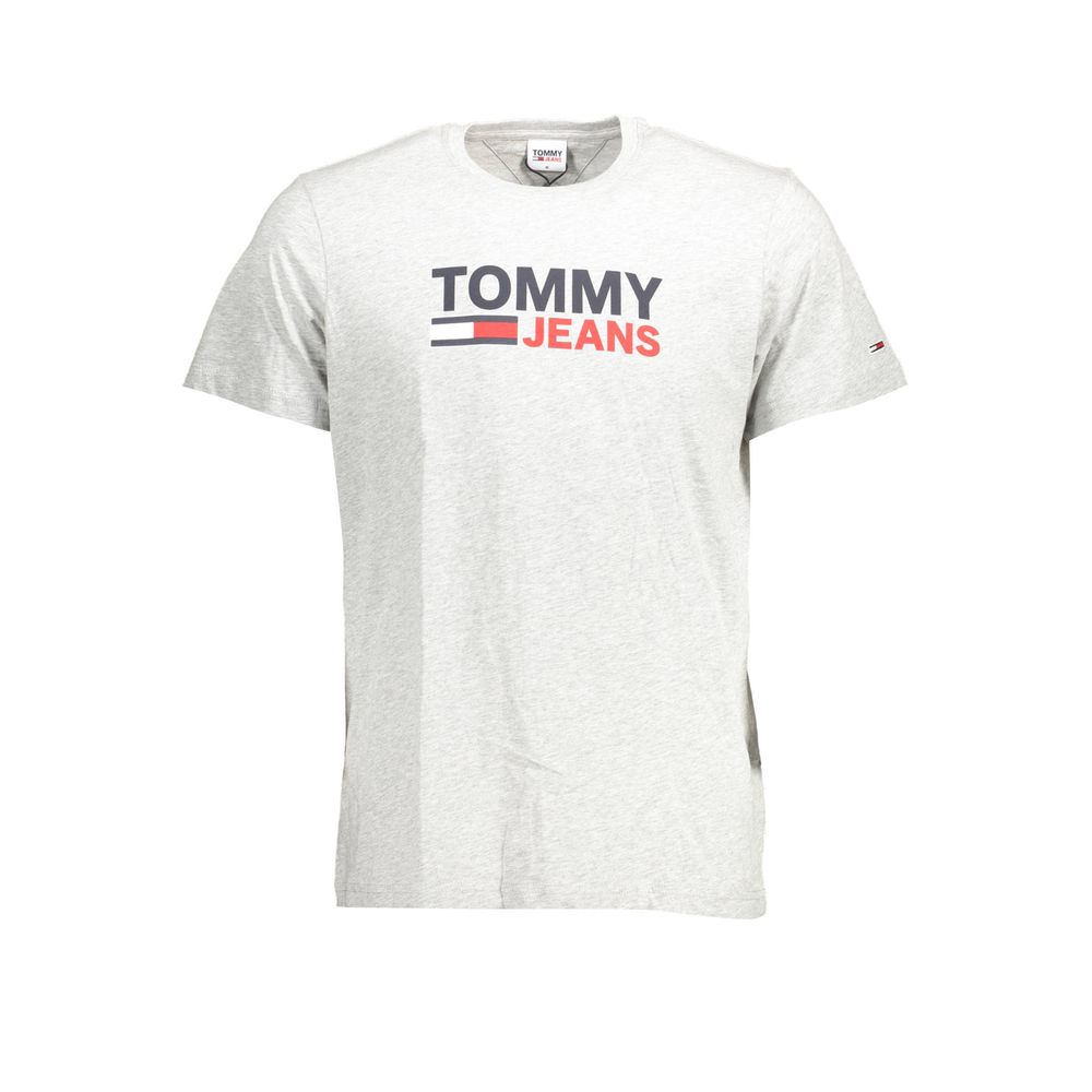 Tommy Hilfiger Brown Cotton Men T-Shirt with logo, organic short sleeve crew neck for fashion-forward individuals.