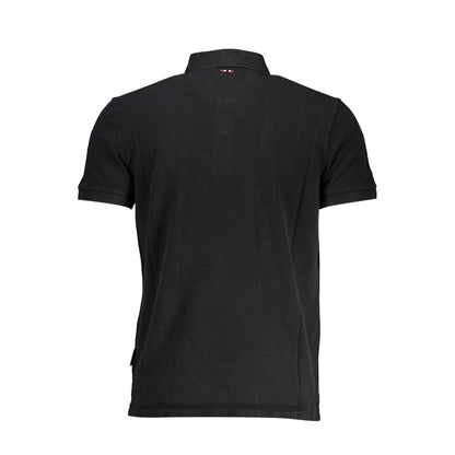 Rear view of Napapijri Black Cotton Men Polo Shirt showcasing sleek design and premium craftsmanship for stylish comfort.