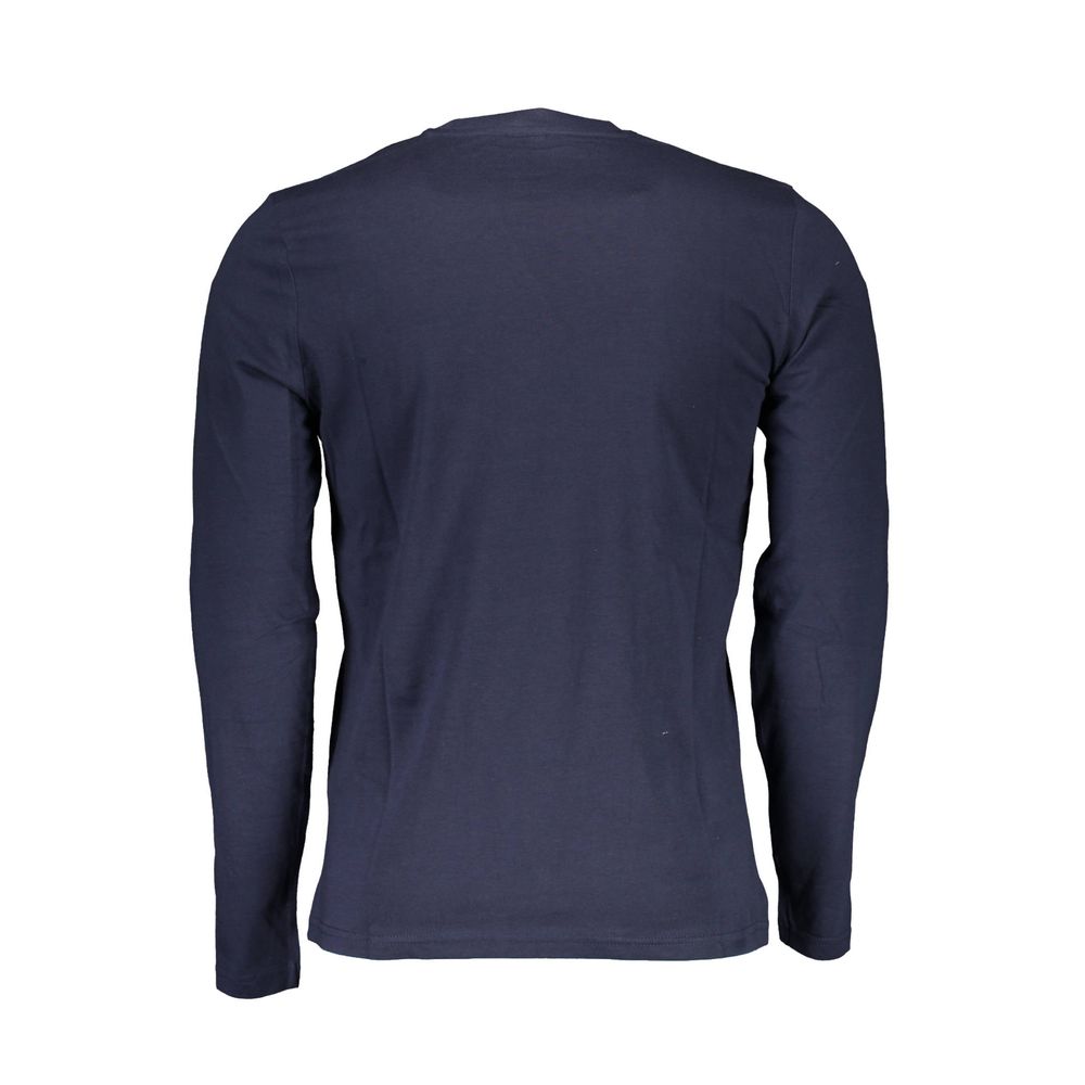 Back view of North Sails Blue Cotton Men T-Shirt, long-sleeved, displaying premium cotton fabric.