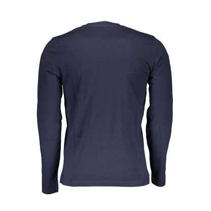 Back view of North Sails Blue Cotton Men T-Shirt, long-sleeved, displaying premium cotton fabric.