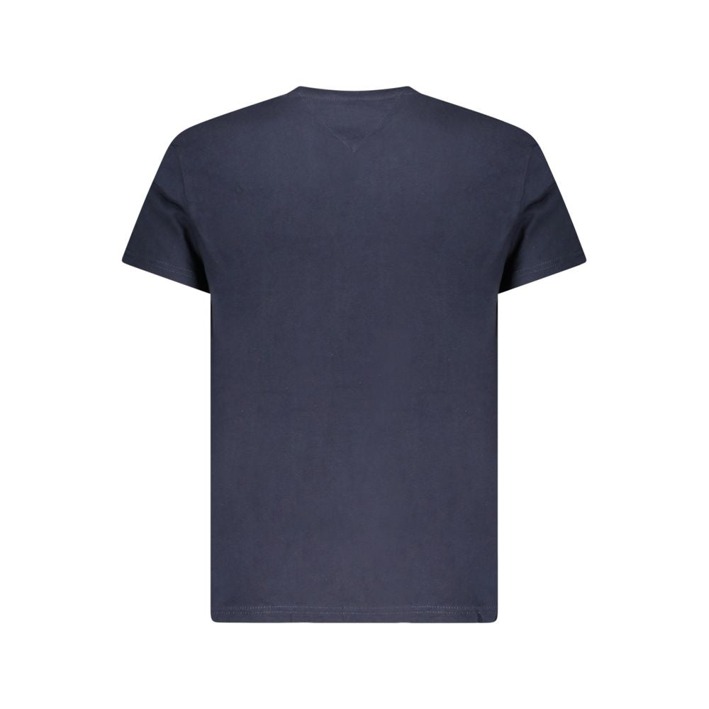 Tommy Hilfiger Blue Cotton Men T-Shirt with logo, short sleeve, crew neck. Eco-friendly 95% regenerative cotton for casual wear.