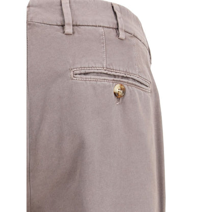 Back pocket detail of Brunello Cucinelli Gray Cotton Casual Pants with belt loops and buttoned welt pocket.