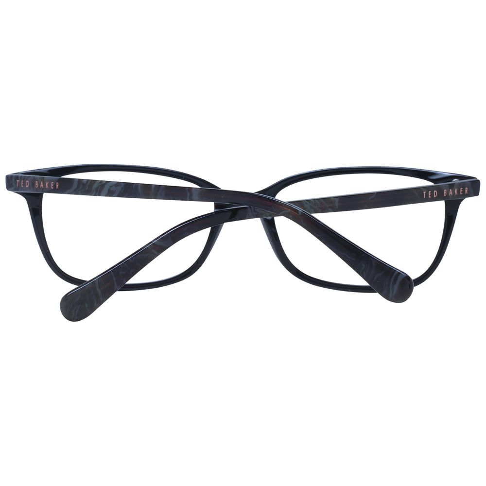 Ted Baker Black Women Glasses Frame with full-rim plastic design and rectangle style, featuring black color and demo lenses.