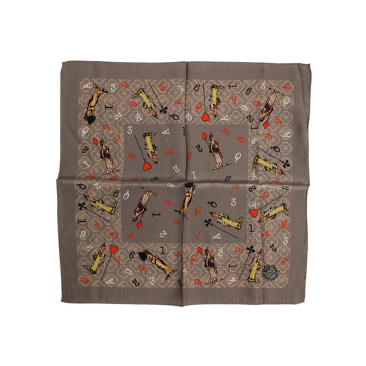 Dolce & Gabbana Brown Silk Printed Square Men Foulard Scarf