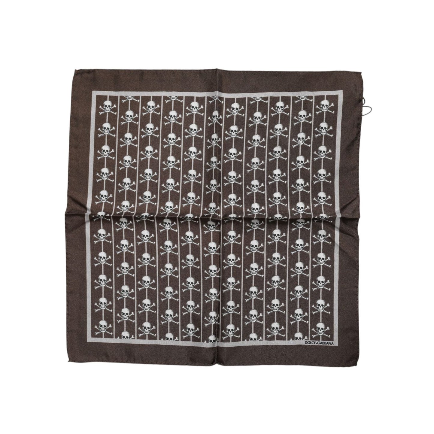 Dolce & Gabbana Brown Skull Silk Square Men Foulard Scarf