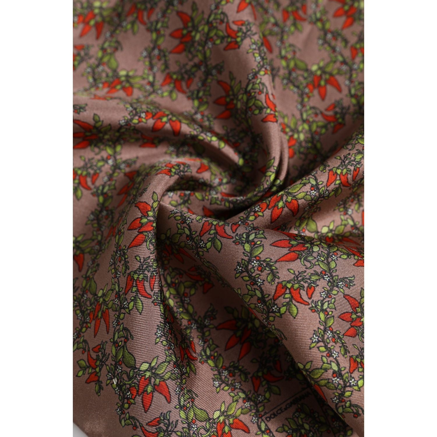Dolce & Gabbana Brown Chilis Silk Square Men Foulard Scarf