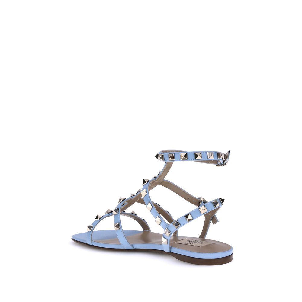 Valentino Garavani Light Blue Calf Leather Bos Taurus Flat Sandals