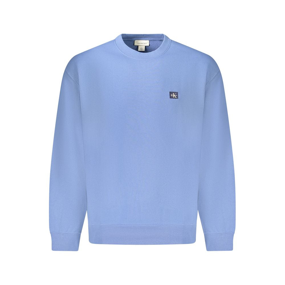 Calvin Klein Blue Cotton Men Sweater with long sleeves, brushed finish, and logo, showcasing sustainable luxury in vibrant blue.