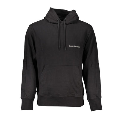 Calvin Klein Black Cotton Men Sweater with hood and logo, featuring soft fabric and central pocket for stylish comfort.