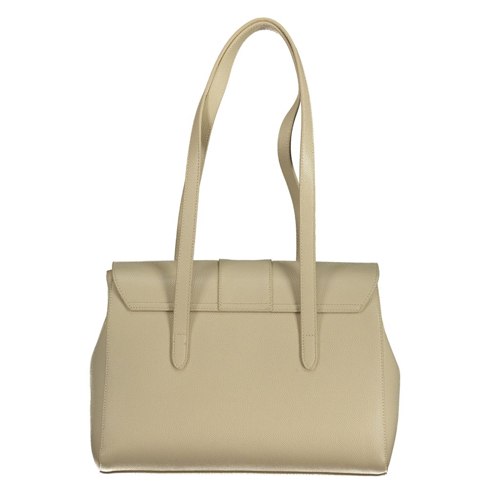 Mario Valentino Beige Polyethylene Handbag with two shoulder handles and multiple internal pockets, featuring contrast detail.