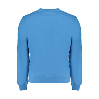 Back view of Napapijri Blue Cotton Men Sweater featuring iconic logo embroidery, showcasing casual sophistication and trendy design.