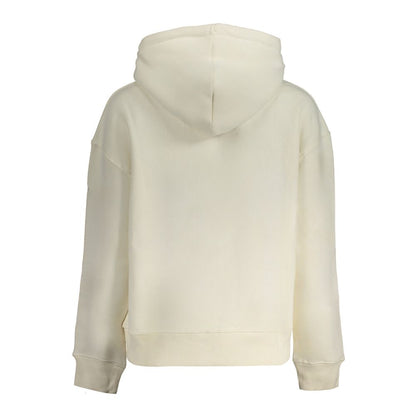 Back view of Pepe Jeans White Cotton Women Sweater, showcasing premium organic cotton fabric and trendy hoodie design.