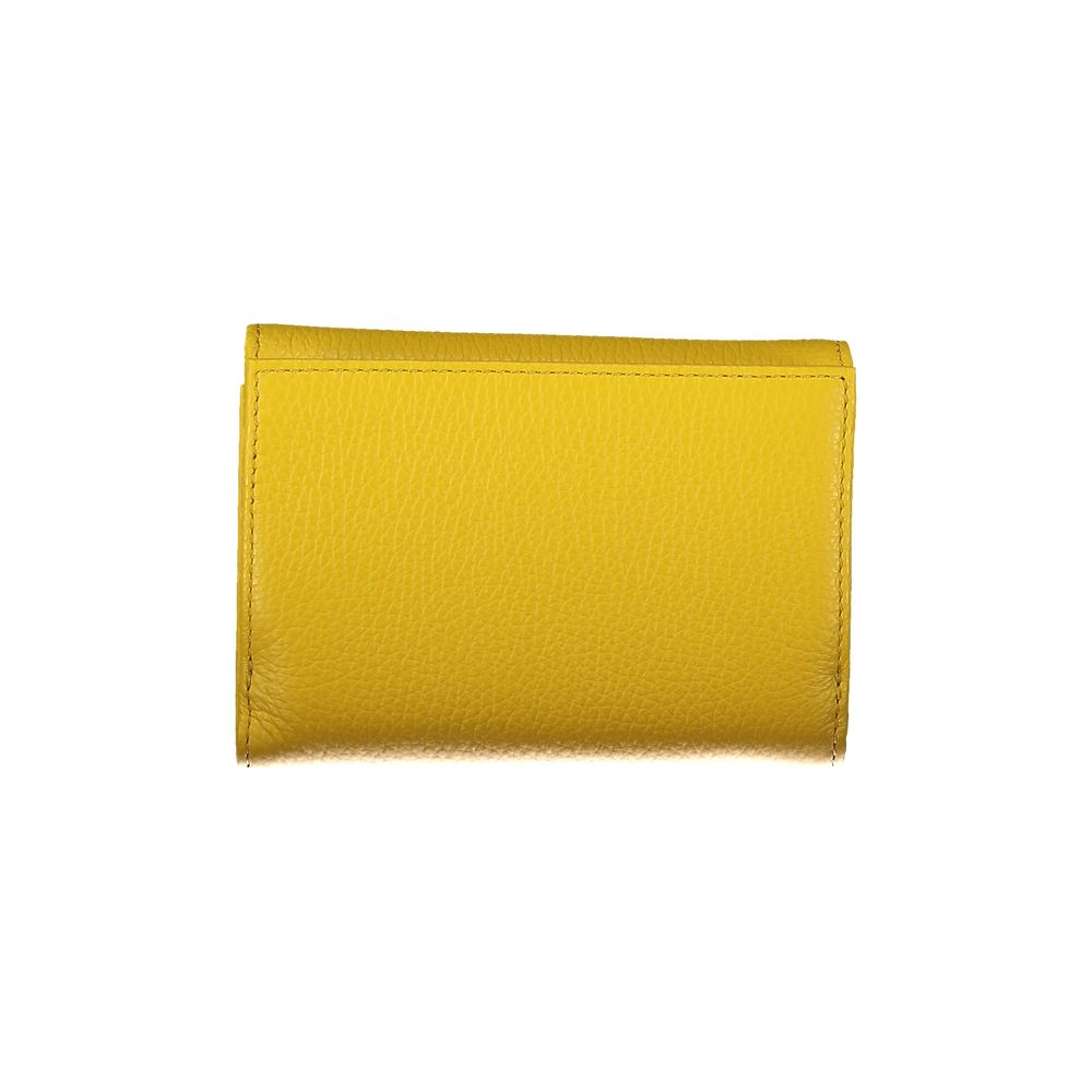 Coccinelle Yellow Leather Wallet with metallic soft finish, 3 compartments, card spaces, external coin pocket, zip and automatic closure.
