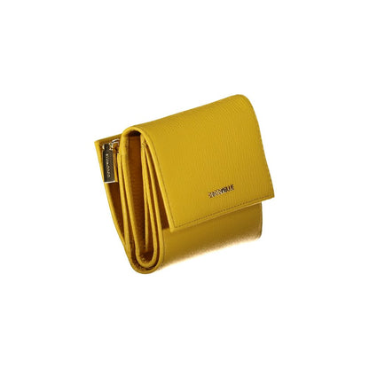 Coccinelle Yellow Leather Wallet with metallic finish, three compartments, card spaces, external coin pocket, zip and automatic closure.