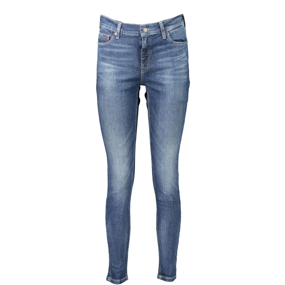 Tommy Hilfiger Blue Cotton Women's Skinny Jean with mid-rise fit and embroidery detail.