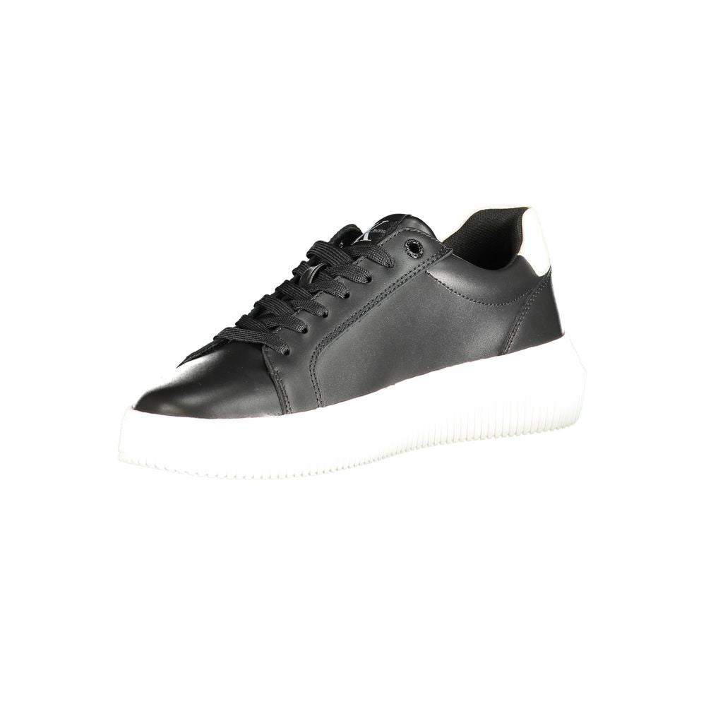 Calvin Klein Black Polyester Sneaker with laces, contrast details, logo print, and 50% recycled thermoplastic rubber sole.