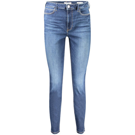 Guess Jeans Blue Cotton Women Jeans high-rise skinny style with classic five-pocket design and button-and-zip closure for comfort and style.