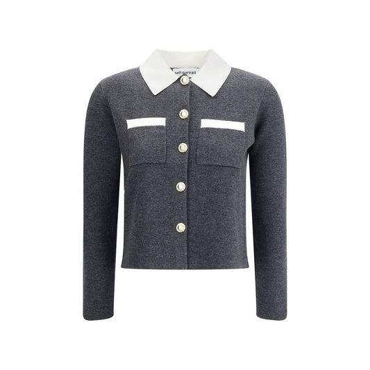 Self-Portrait Contrast collar Cardigan SE-PF25048CGRGREY-M