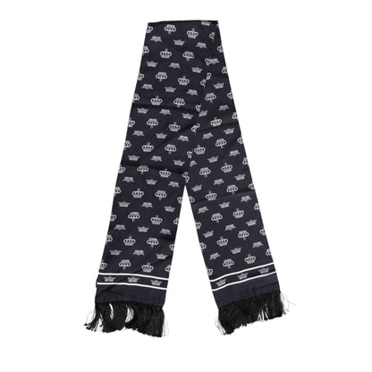 Dolce & Gabbana Black Silk Crown Fringes Men Foulard Scarf