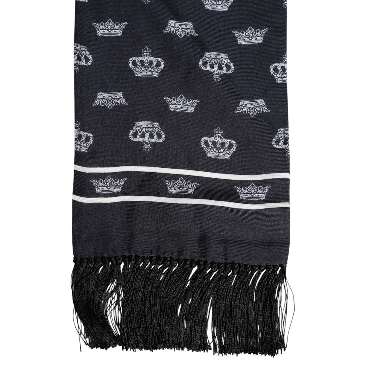 Dolce & Gabbana Black Silk Crown Fringes Men Foulard Scarf