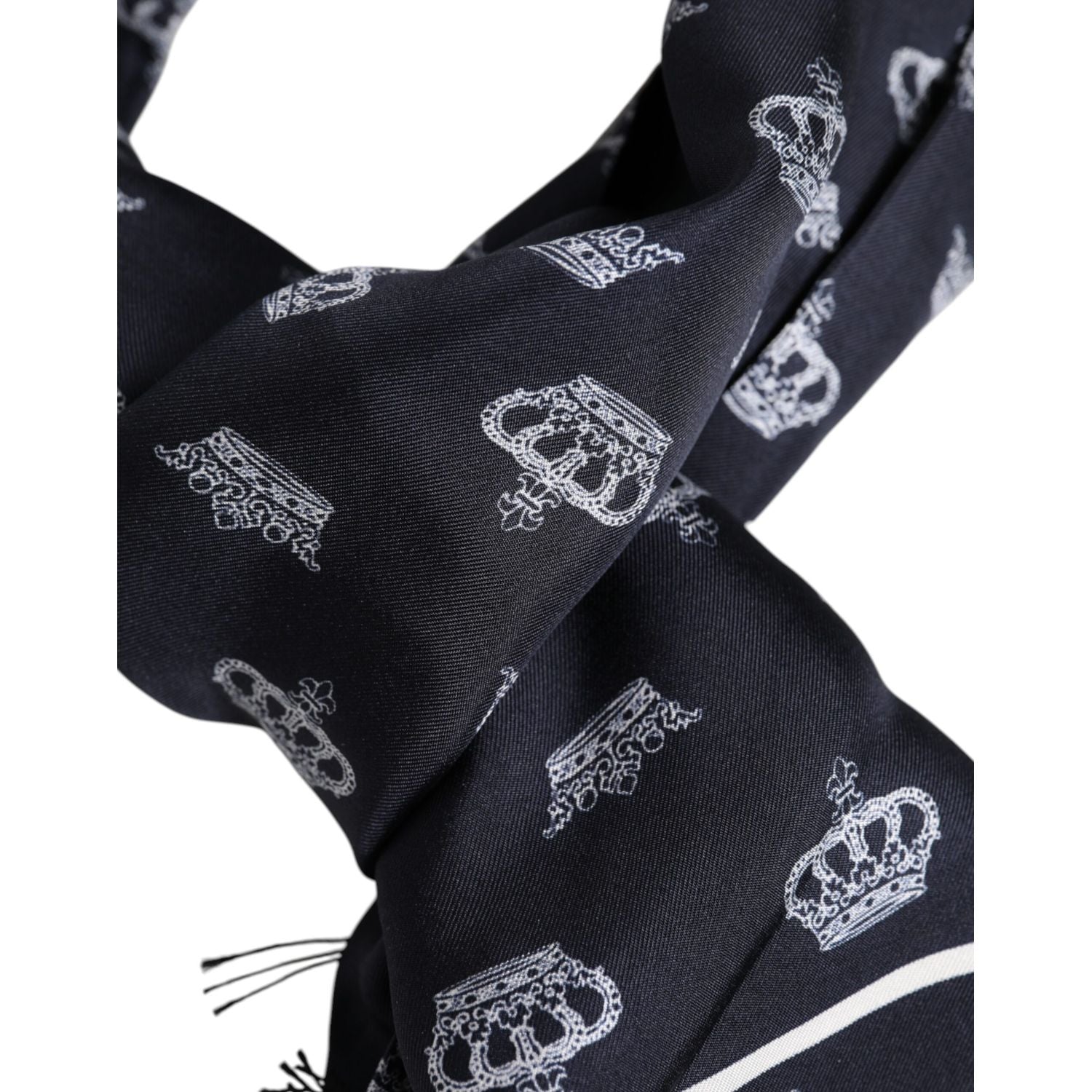 Dolce & Gabbana Black Silk Crown Fringes Men Foulard Scarf