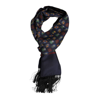 Dolce & Gabbana Blue Silk Printed Fringes Foulard Scarf