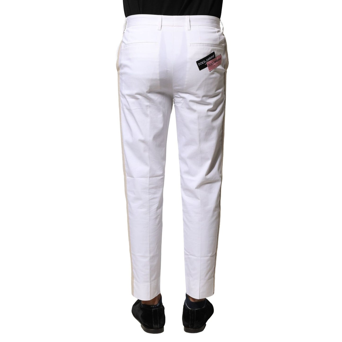 Dolce & Gabbana White Cotton Straight Logo Men Pants