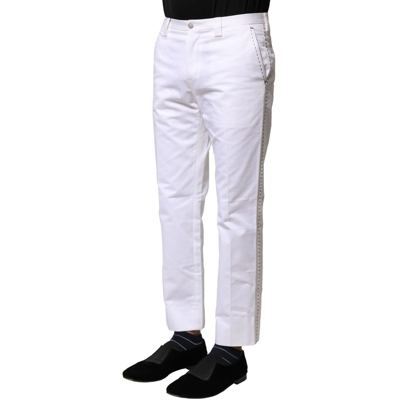 Dolce & Gabbana White Cotton Straight Logo Men Pants