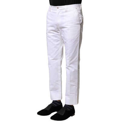 Dolce & Gabbana White Cotton Straight Logo Men Pants
