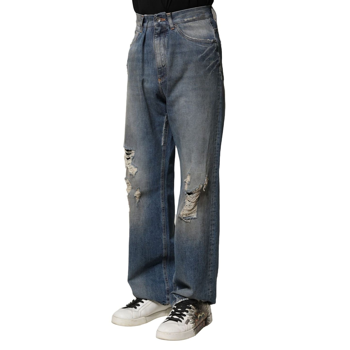Dolce & Gabbana Blue Cotton Tattered Men Denim Jeans