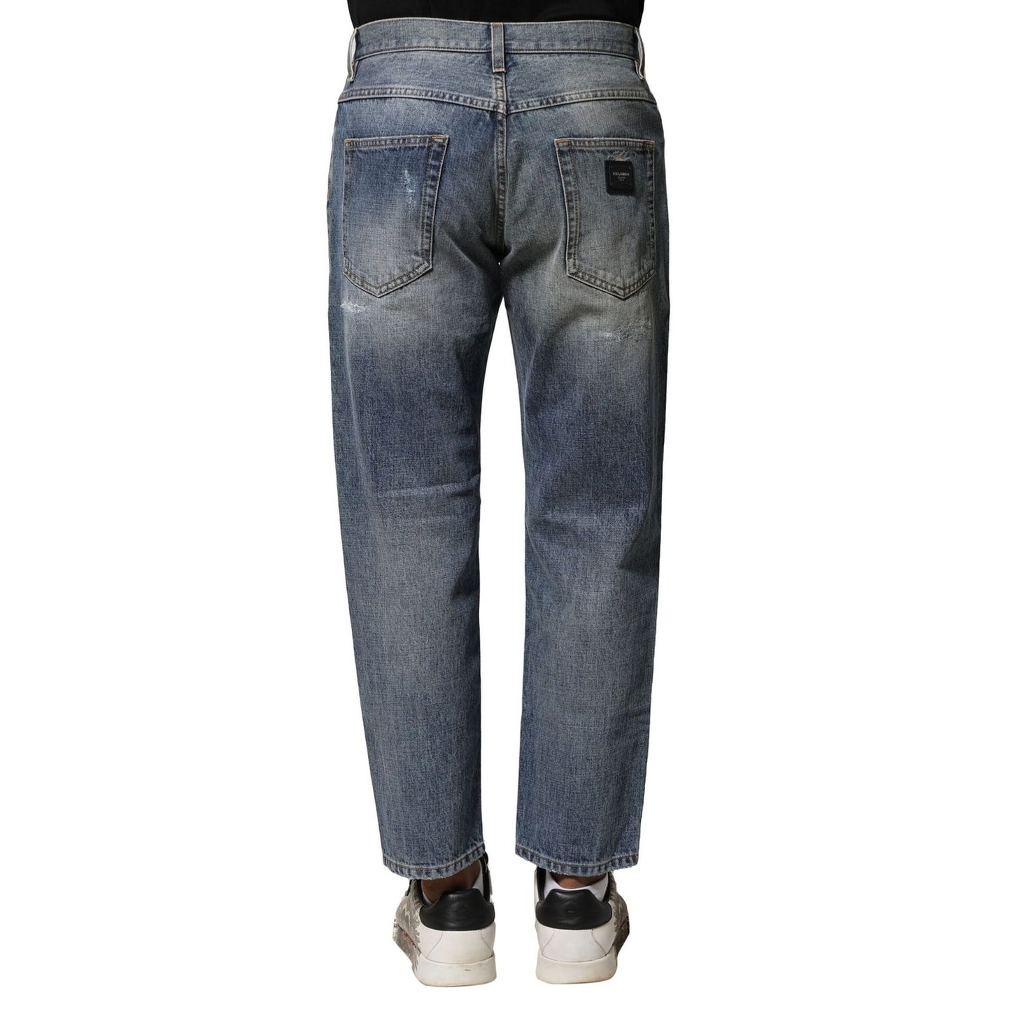 Dolce & Gabbana Blue Washed Tattered Straight Fit Denim Jeans