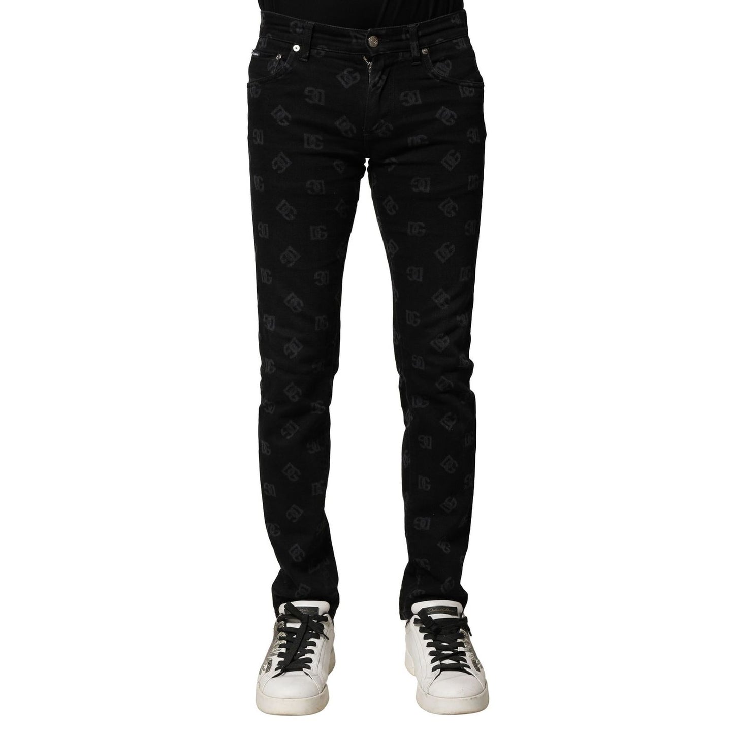 Dolce & Gabbana Black Cotton DG Logo Skinny Men Denim Jeans