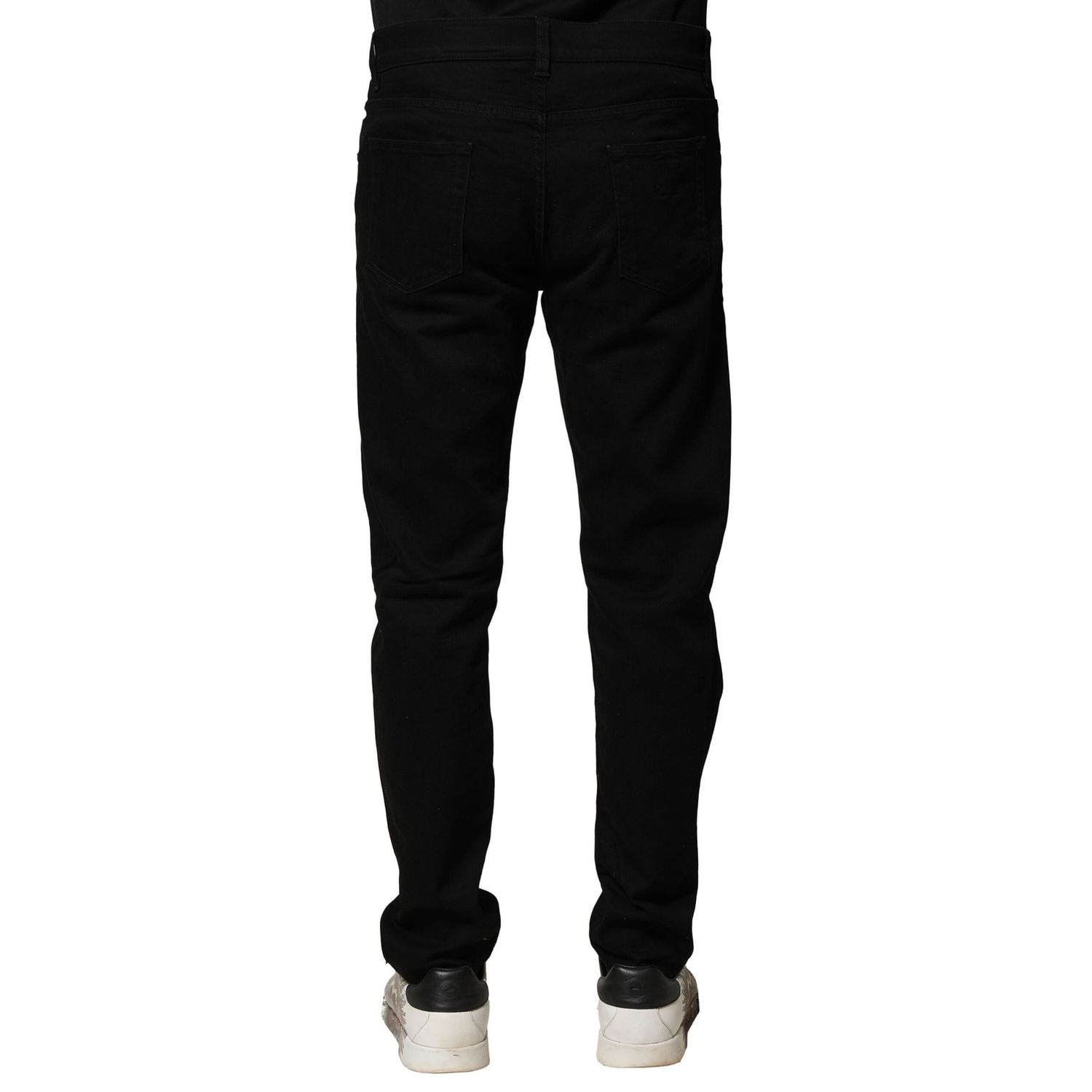 Dolce & Gabbana Black Cotton Tattered Slim Fit Men Denim Jeans