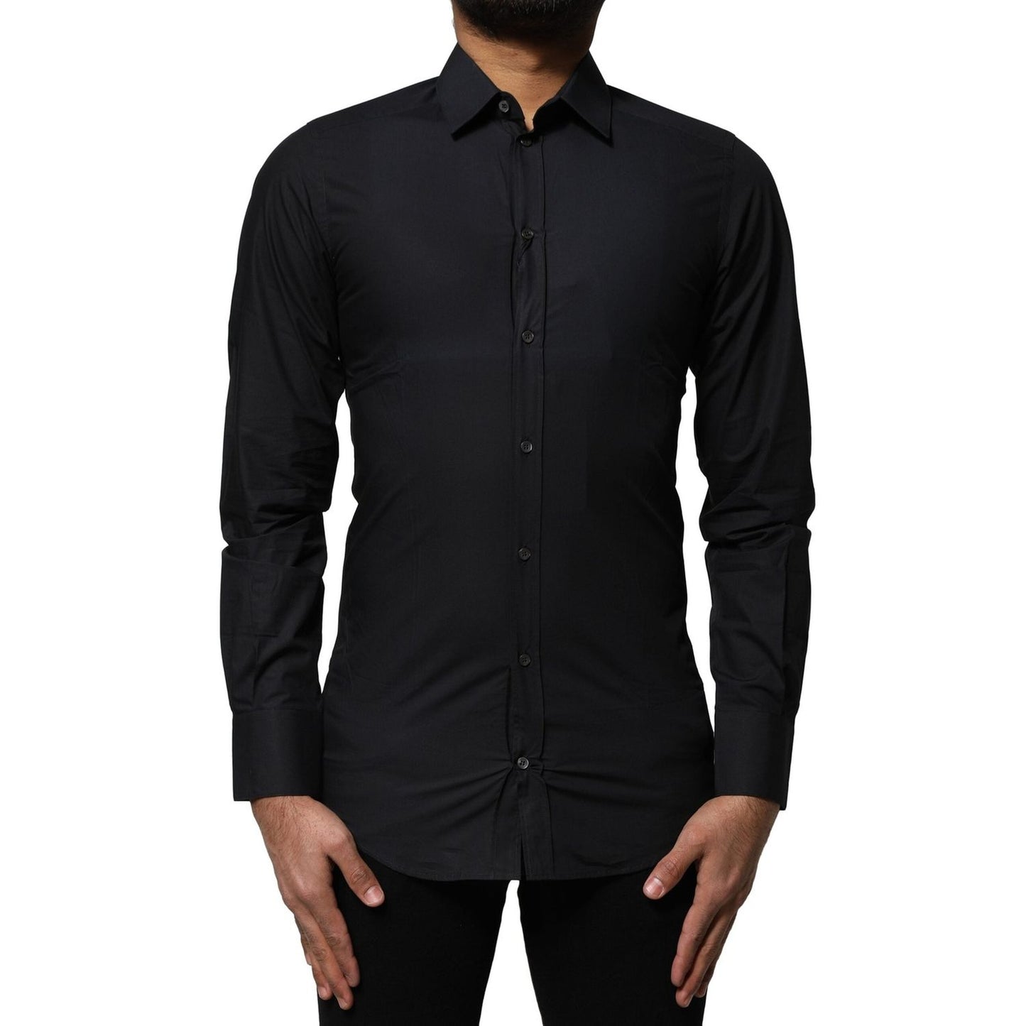 Dolce & Gabbana Black Cotton GOLD Long Sleeves Dress Shirt TSH87832-37