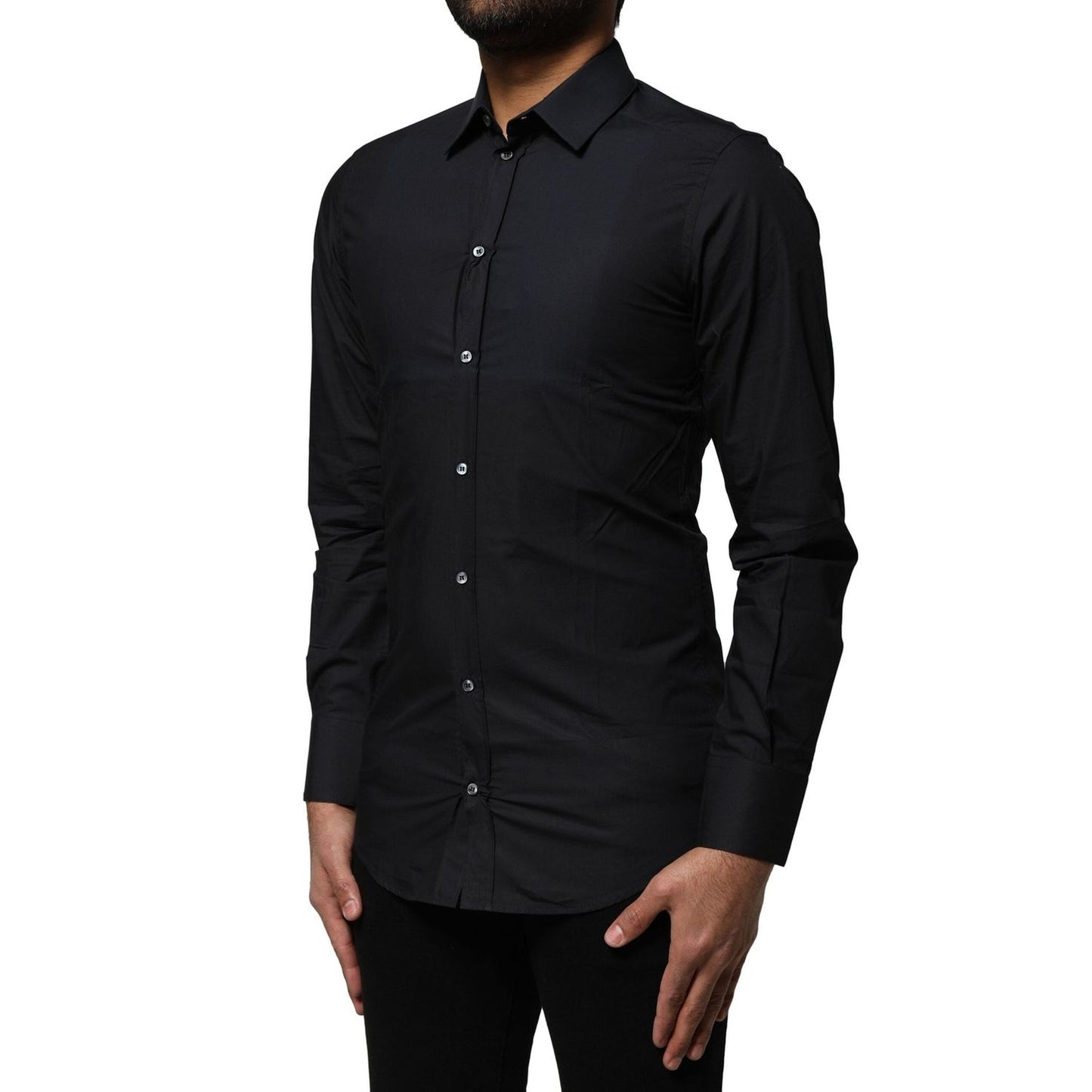 Dolce & Gabbana Black Cotton GOLD Long Sleeves Dress Shirt TSH87832-37