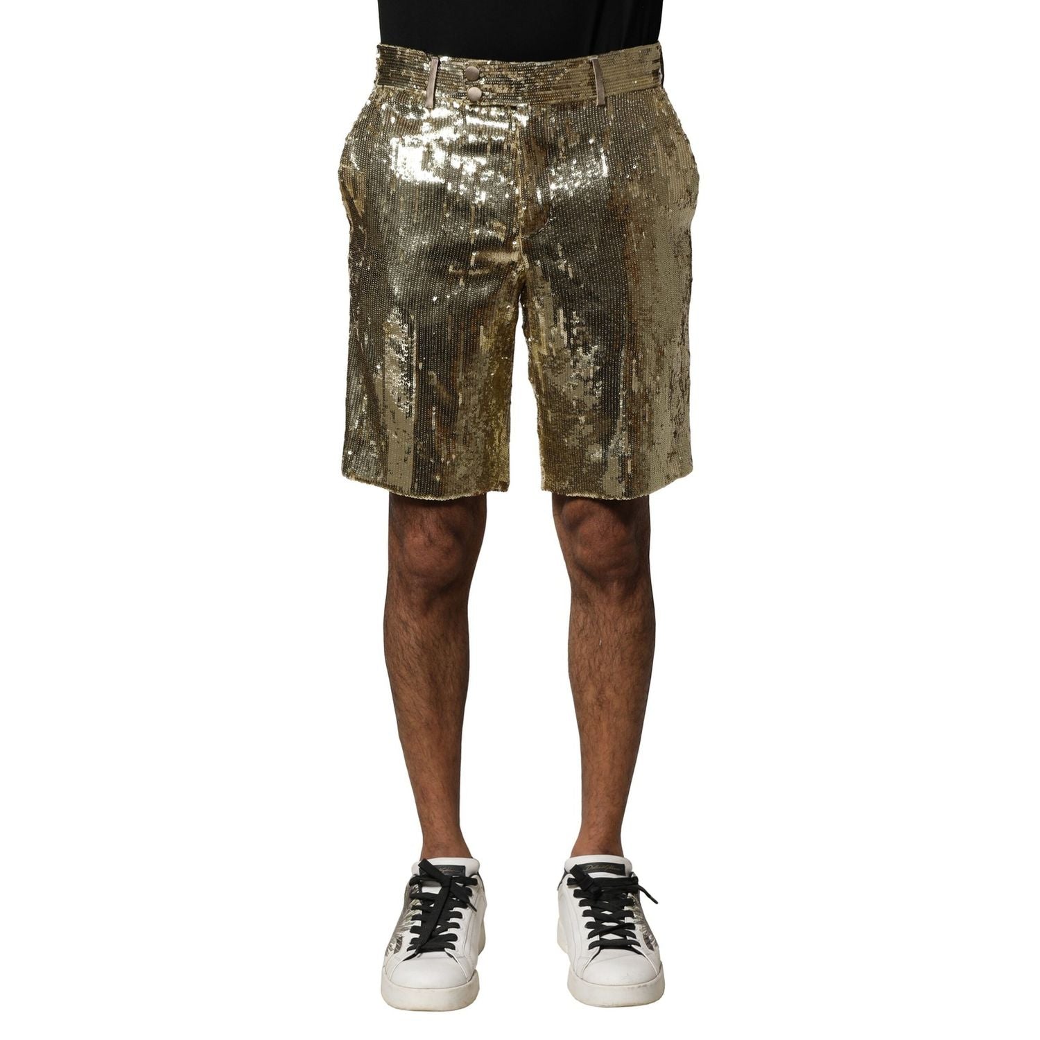 Dolce & Gabbana Gold Sequin Polyester Embellished Bermuda Shorts