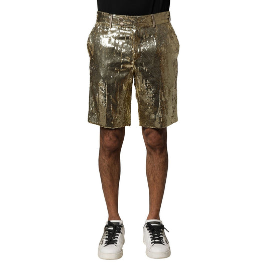 Dolce & Gabbana Gold Sequin Polyester Embellished Bermuda Shorts